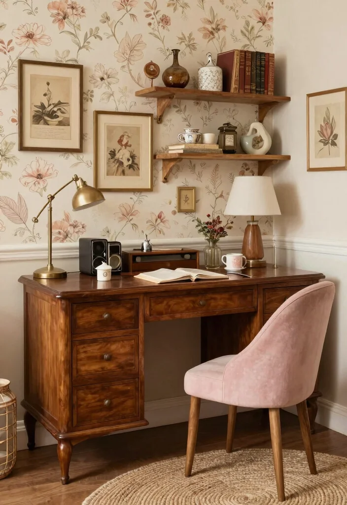 29 Home Office Feminine Ideas Chic and Inspiring - 11. A Touch of Vintage Charm 1