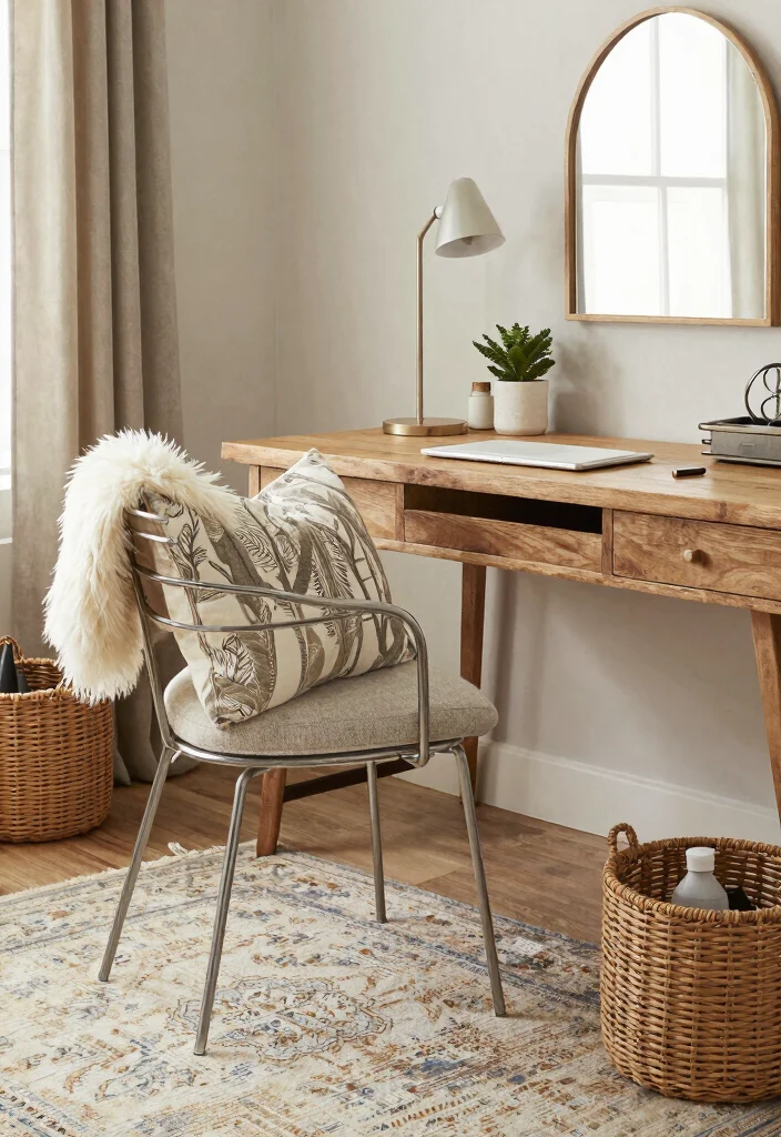 29 Home Office Feminine Ideas Chic and Inspiring - 12. Layered Textures for Depth 1