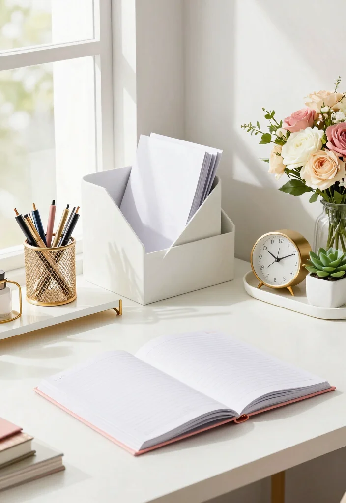 29 Home Office Feminine Ideas Chic and Inspiring - 3. Stylish Desk Accessories 1
