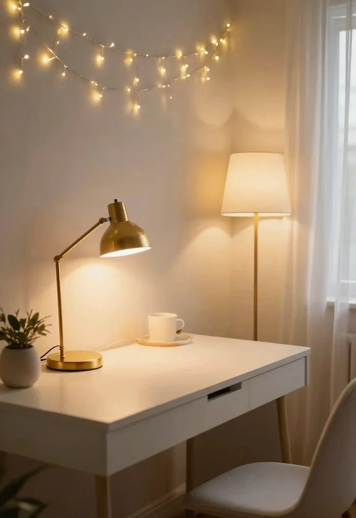 29 Home Office Feminine Ideas Chic and Inspiring - 6. Whimsical Lighting for Ambiance 1