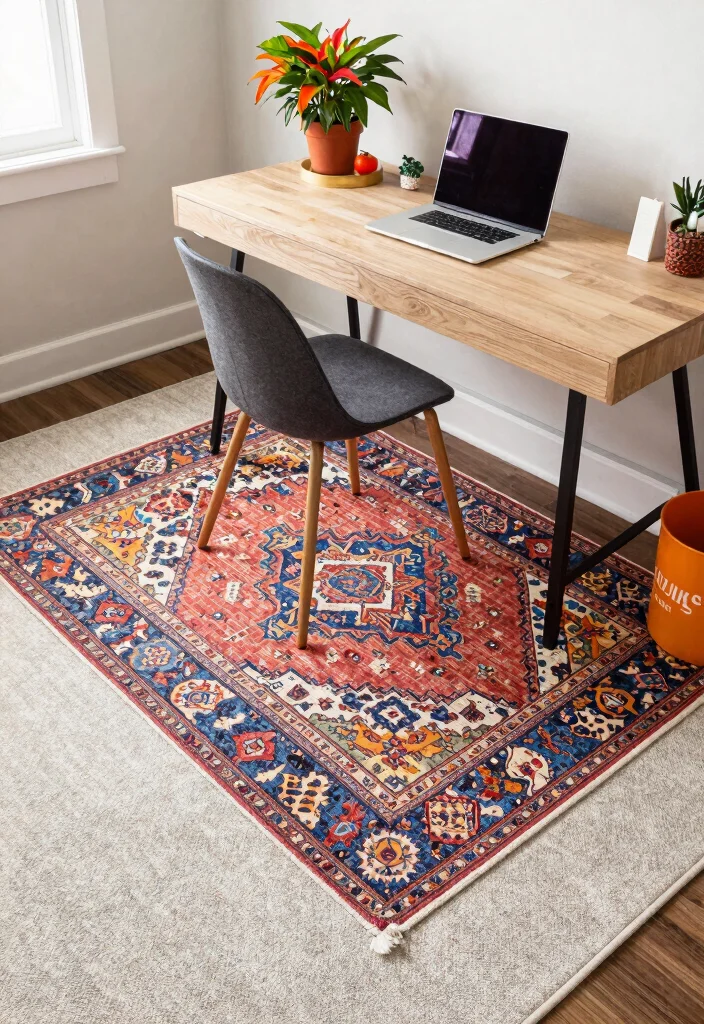29 Home Office Rug Ideas: Cozy Styling for Your Space - 10. Layered Rugs for Textural Depth 1