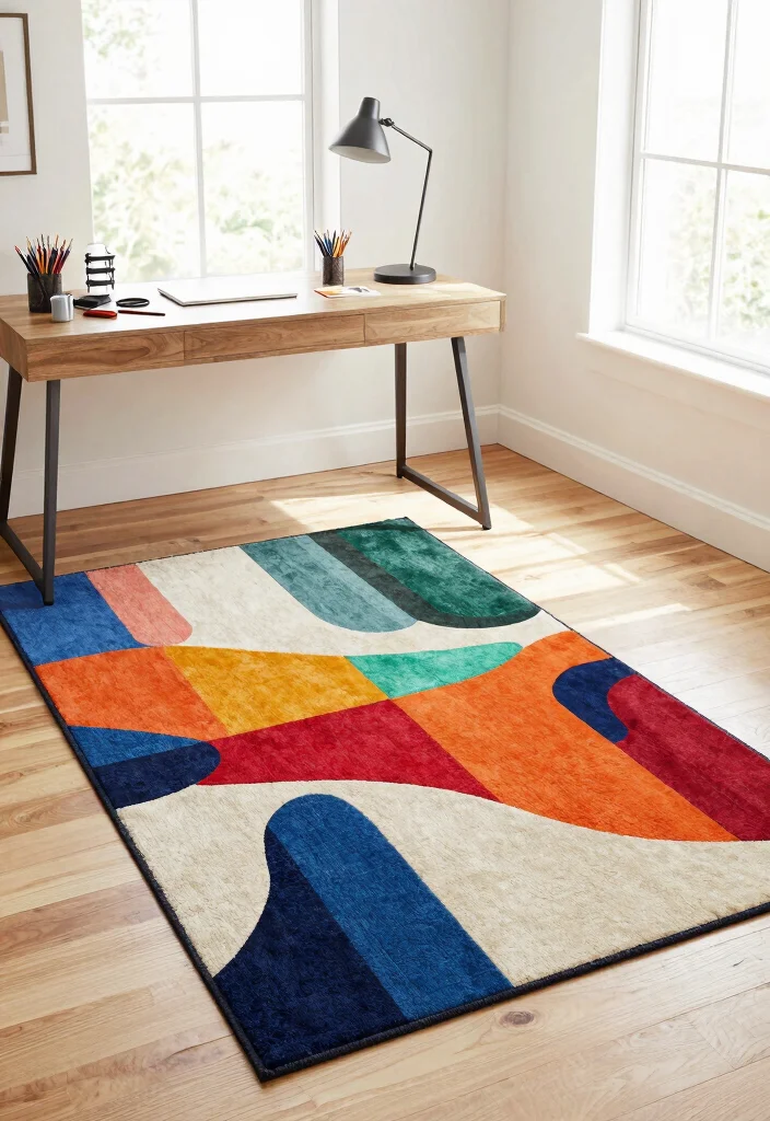 29 Home Office Rug Ideas: Cozy Styling for Your Space - 12. Artistic Rugs as Statement Pieces 1