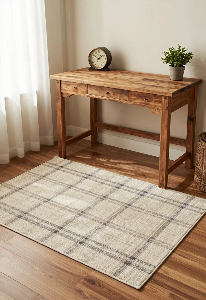 29 Home Office Rug Ideas: Cozy Styling for Your Space - 13. Farmhouse-Style Rugs for Rustic Charm 1