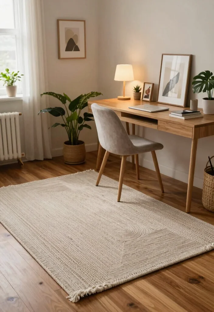 29 Home Office Rug Ideas: Cozy Styling for Your Space - 15. Textured Rugs for Sensory Comfort 1
