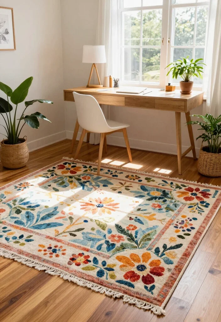 29 Home Office Rug Ideas: Cozy Styling for Your Space - 16. Outdoor-Inspired Rugs for Fresh Air Vibes 1