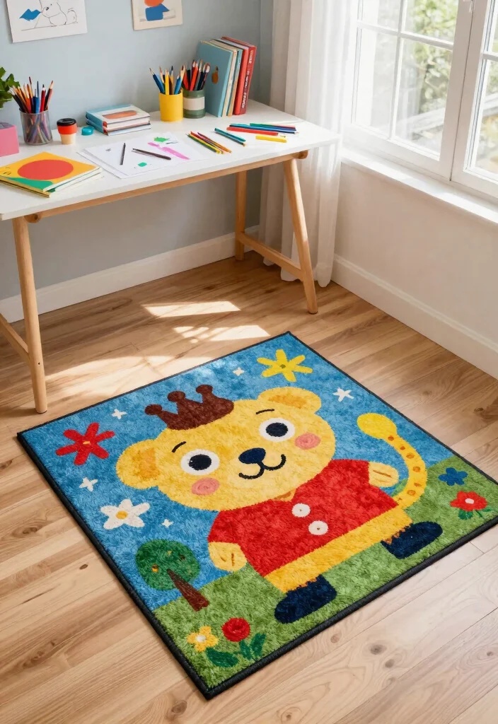 29 Home Office Rug Ideas: Cozy Styling for Your Space - 17. Playful Kids' Rugs for a Fun Workspace 1