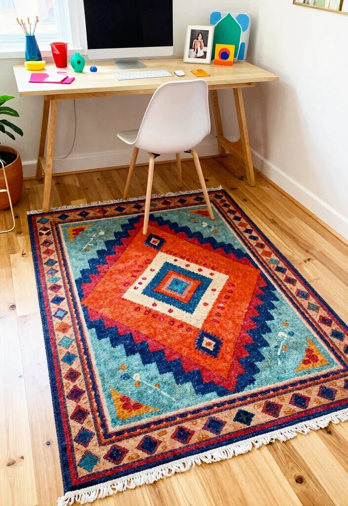 29 Home Office Rug Ideas: Cozy Styling for Your Space - 25. Retro-Inspired Rugs for Nostalgic Flair 1
