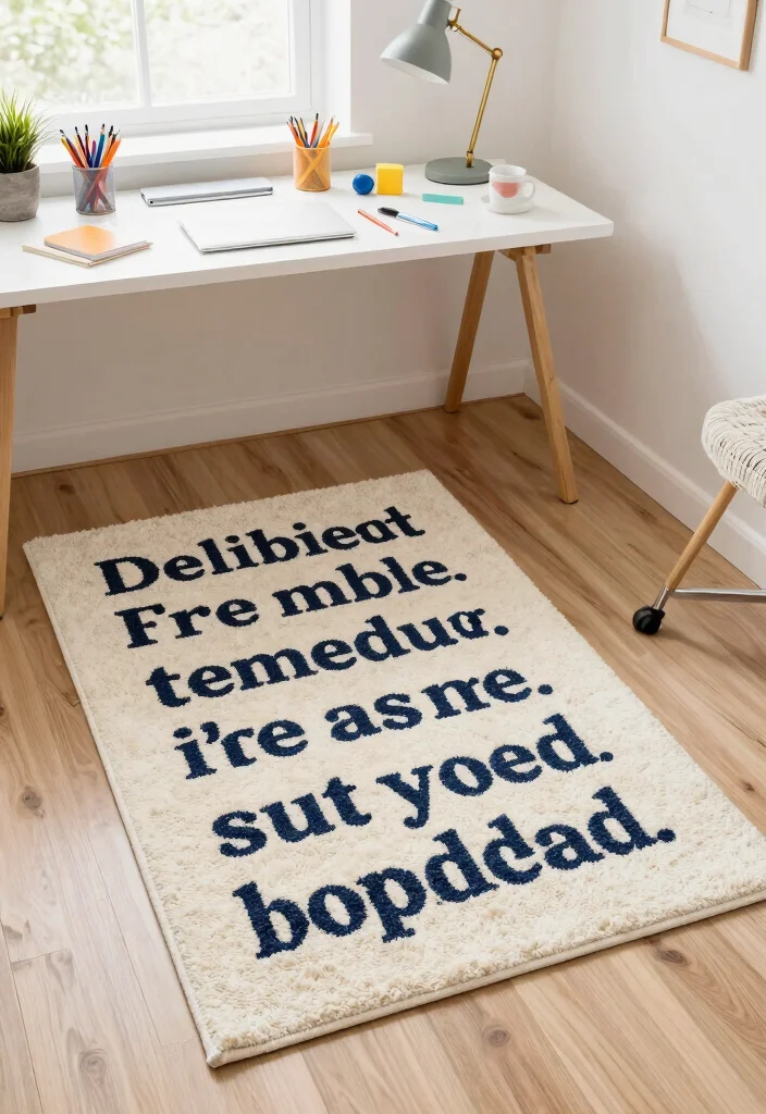 29 Home Office Rug Ideas: Cozy Styling for Your Space - 28. Text-Based Rugs for Inspirational Designs 1