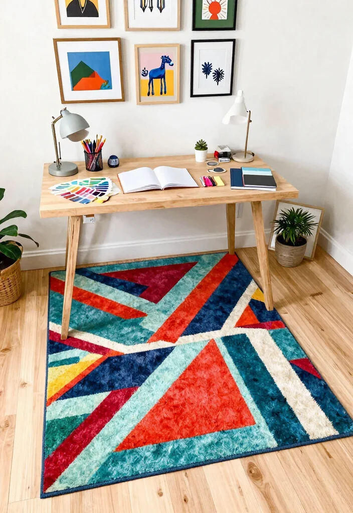 29 Home Office Rug Ideas: Cozy Styling for Your Space - 4. Geometric Patterns to Inspire Creativity 1