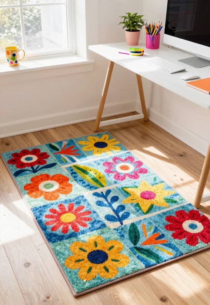 29 Home Office Rug Ideas: Cozy Styling for Your Space - 7. Colorful Accent Rugs to Brighten Your Space 1