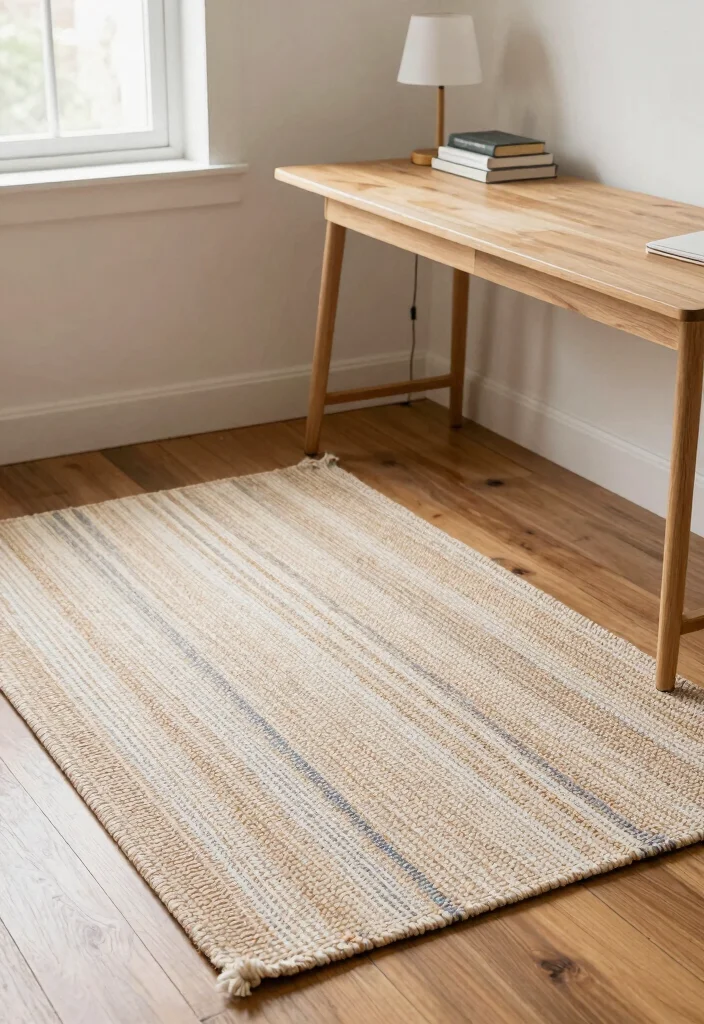 29 Home Office Rug Ideas: Cozy Styling for Your Space - 9. Woven Cotton Rugs for a Casual Vibe 1