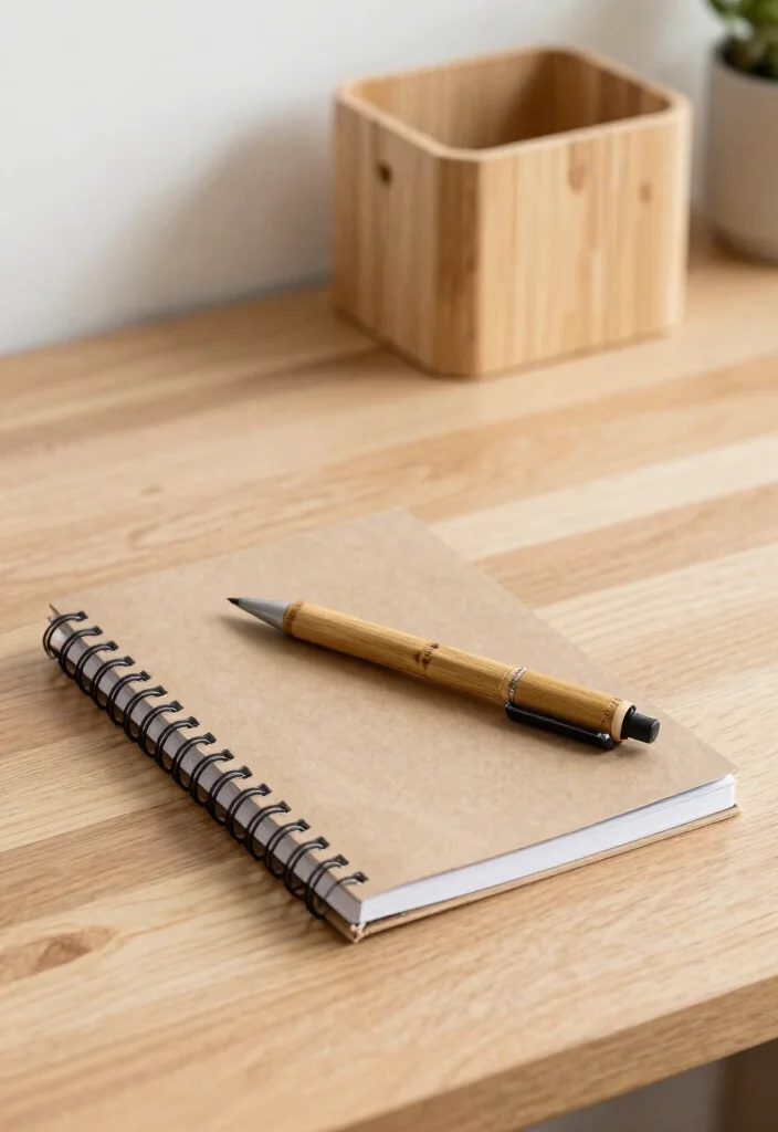29 Japandi and Zen Home Office Ideas Calm Minimalist Space - 12. Sustainable Office Supplies 1