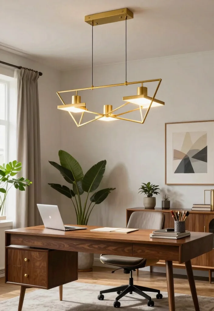 29 Mid Century Modern Home Office Design Ideas - 14. Statement Lighting Fixtures 1