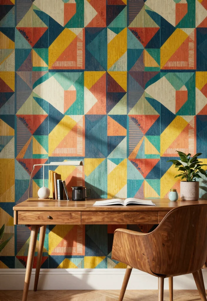 29 Mid Century Modern Home Office Design Ideas - 17. Bold Wallpaper 1