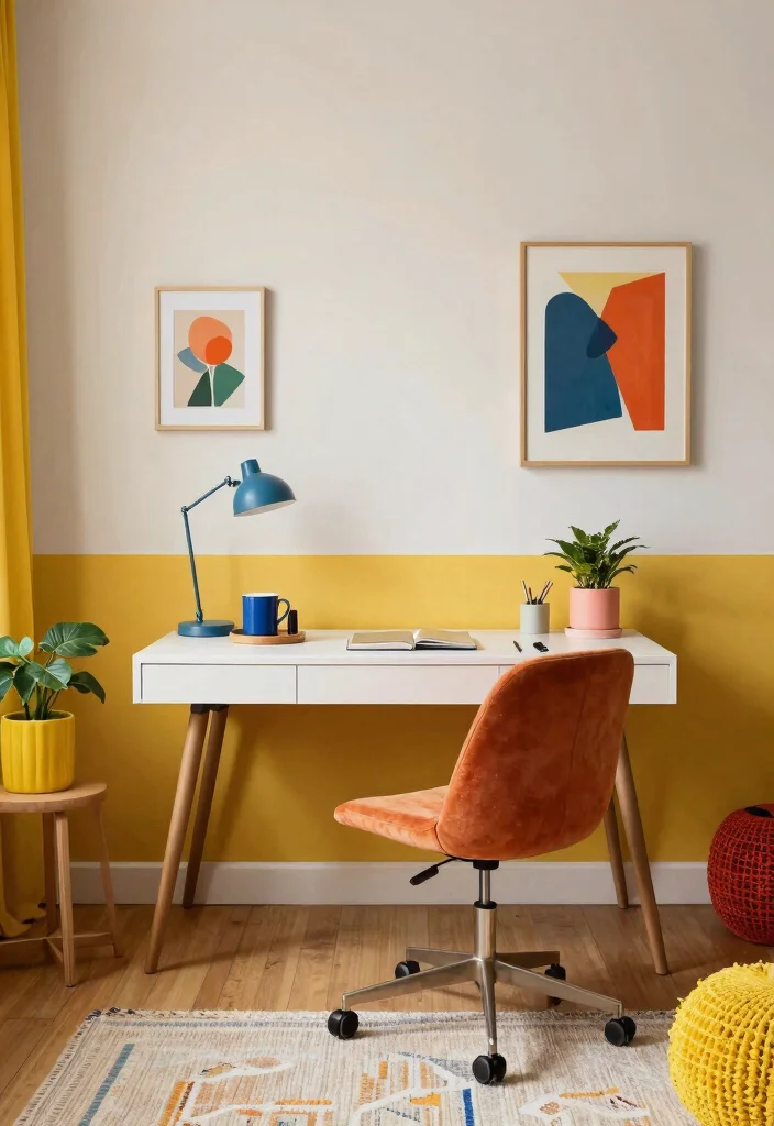 29 Mid Century Modern Home Office Design Ideas - 20. Mid Century Modern Color Blocking 1