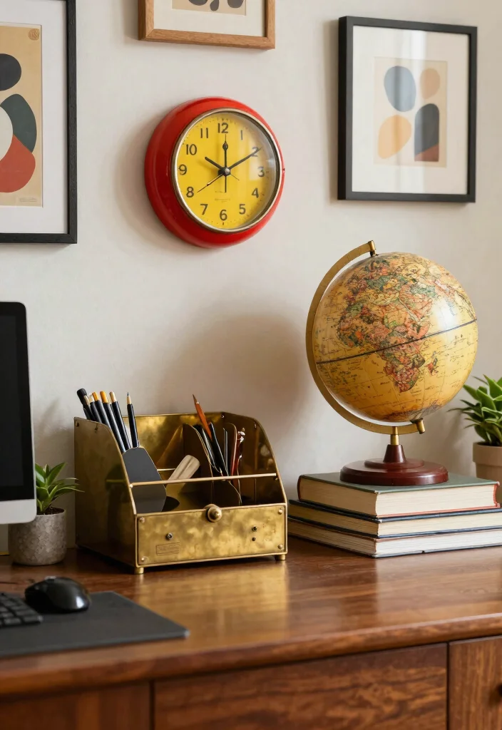 29 Mid Century Modern Home Office Design Ideas - 3. Vintage Office Accessories 1