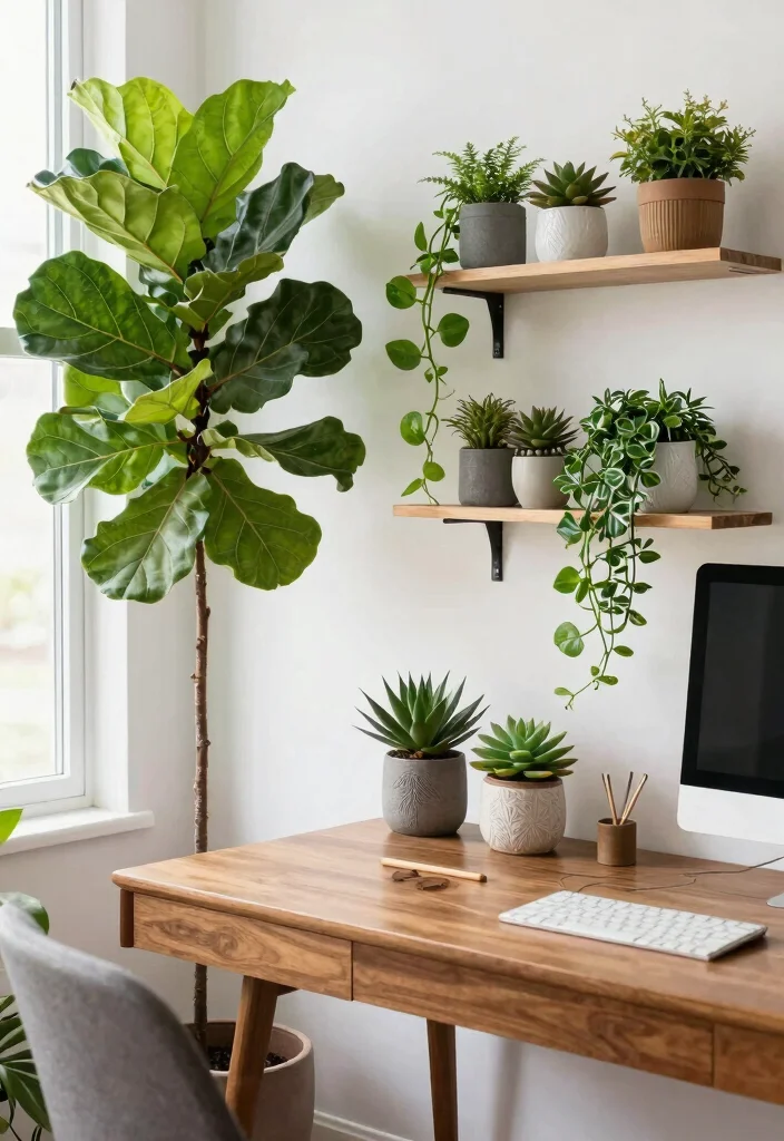 29 Mid Century Modern Home Office Design Ideas - 6. Plants as Decor 1