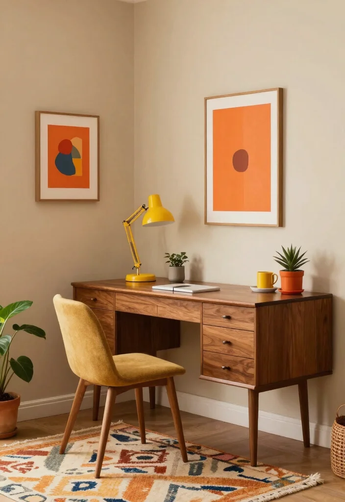 29 Mid Century Modern Home Office Design Ideas - 7. Retro Color Palettes 1