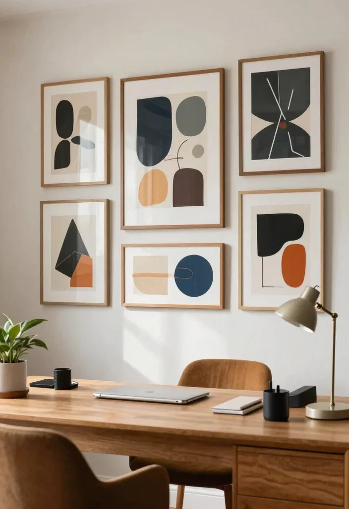 29 Mid Century Modern Home Office Design Ideas - 9. Artful Wall Decor 1