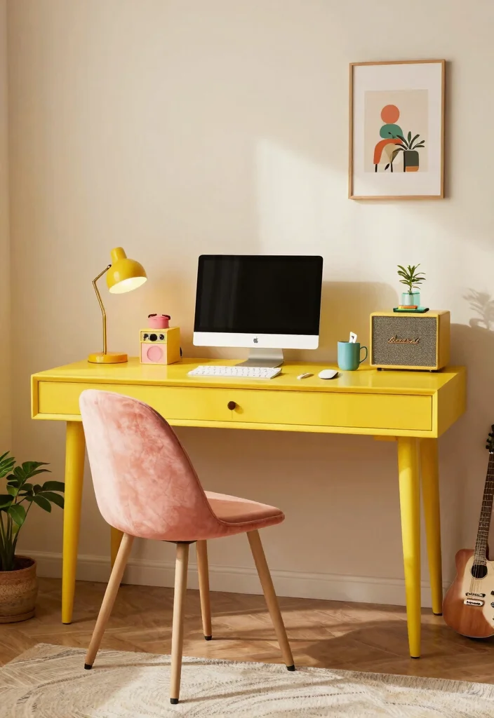 29 Modern Home Office Desk Ideas Clean Lines Big Style - 21. Retro-inspired Workstations 1