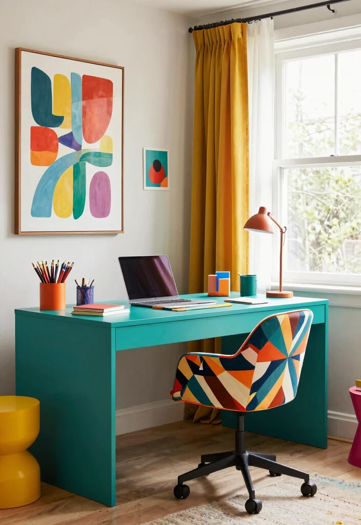 29 Modern Home Office Desk Ideas Clean Lines Big Style - 4. Bold Colors and Patterns 1