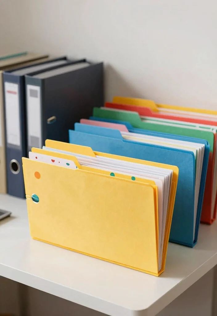 29 Office Desk Decor Ideas for Work Cubicle Women - 12. Colorful File Folders 1