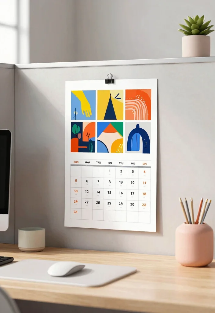 29 Office Desk Decor Ideas for Work Cubicle Women - 16. Creative Wall Calendar 1