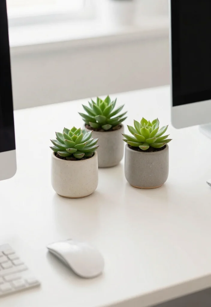 29 Office Desk Decor Ideas for Work Cubicle Women - 5. Minimalist Plant Decor 1
