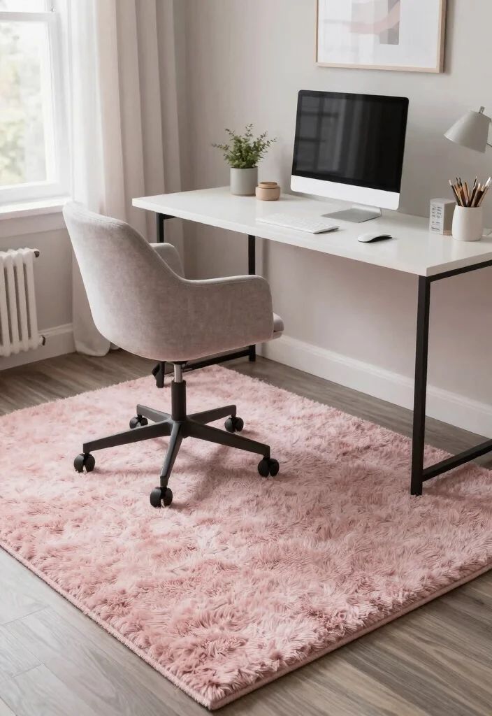 29 Pink Home Office Ideas Whimsical and Feminine Workspace - 10. Pink Carpet or Rug 1