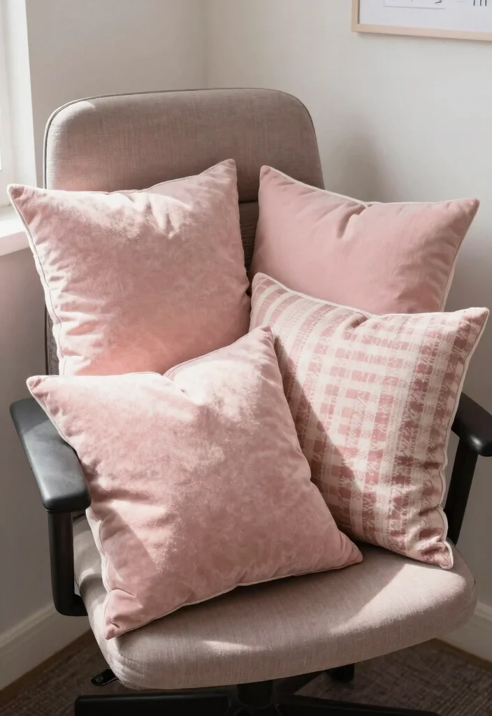 29 Pink Home Office Ideas Whimsical and Feminine Workspace - 14. Soft Pink Throw Pillows 1