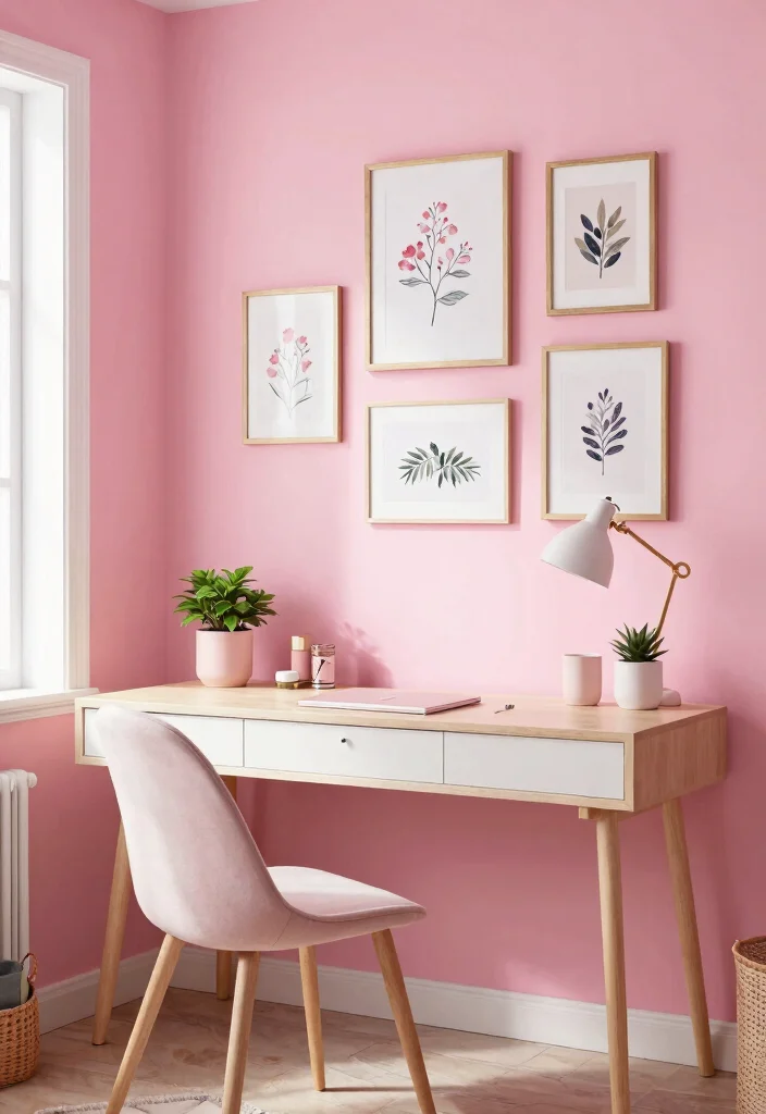 29 Pink Home Office Ideas Whimsical and Feminine Workspace - 15. Pink Accent Wall 1
