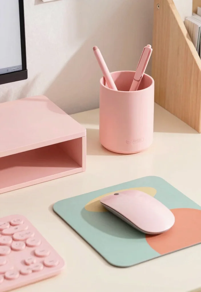 29 Pink Home Office Ideas Whimsical and Feminine Workspace - 16. Pink Desk Accessories 1