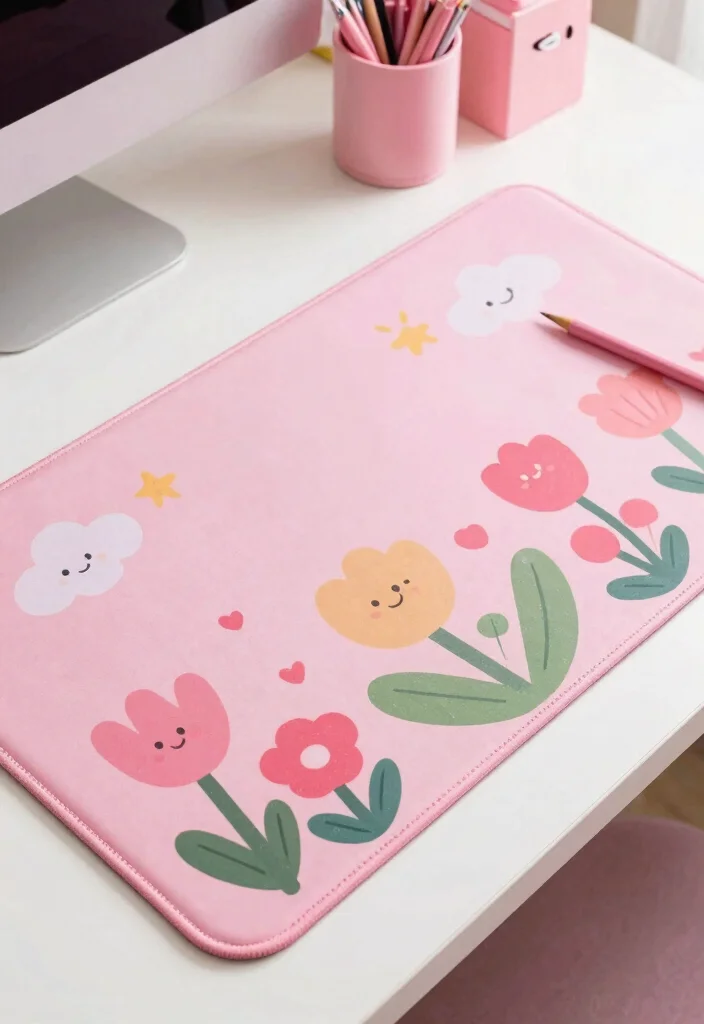 29 Pink Home Office Ideas Whimsical and Feminine Workspace - 17. Playful Desk Mats 1