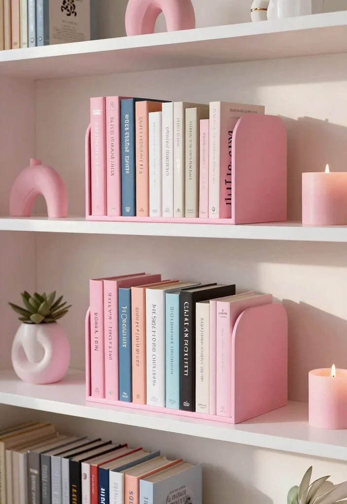 29 Pink Home Office Ideas Whimsical and Feminine Workspace - 18. Pink Bookends and Decor 1