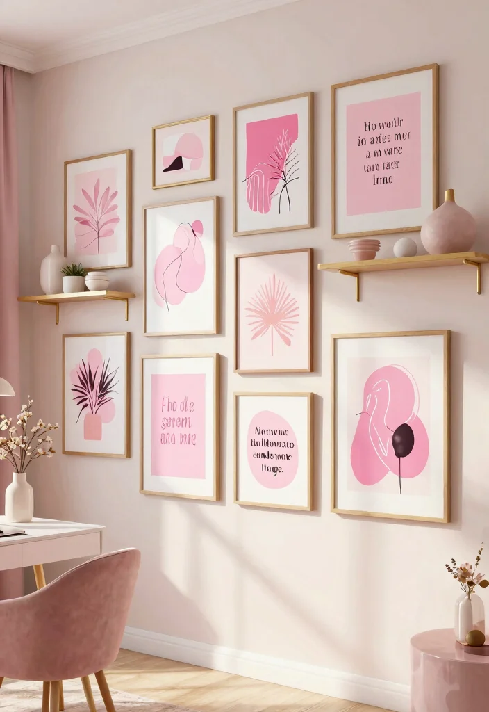 29 Pink Home Office Ideas Whimsical and Feminine Workspace - 2. Chic Pink Wall Art 1