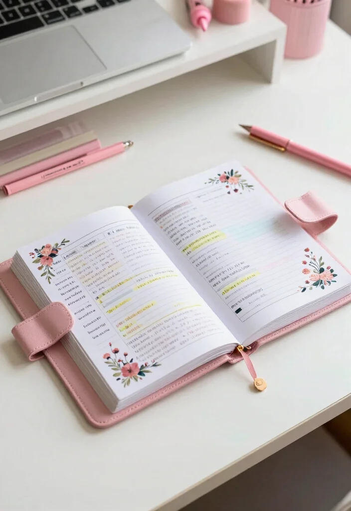 29 Pink Home Office Ideas Whimsical and Feminine Workspace - 21. Feminine Pink Planner 1
