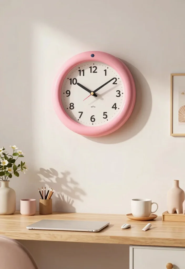 29 Pink Home Office Ideas Whimsical and Feminine Workspace - 22. Whimsical Pink Wall Clock 1