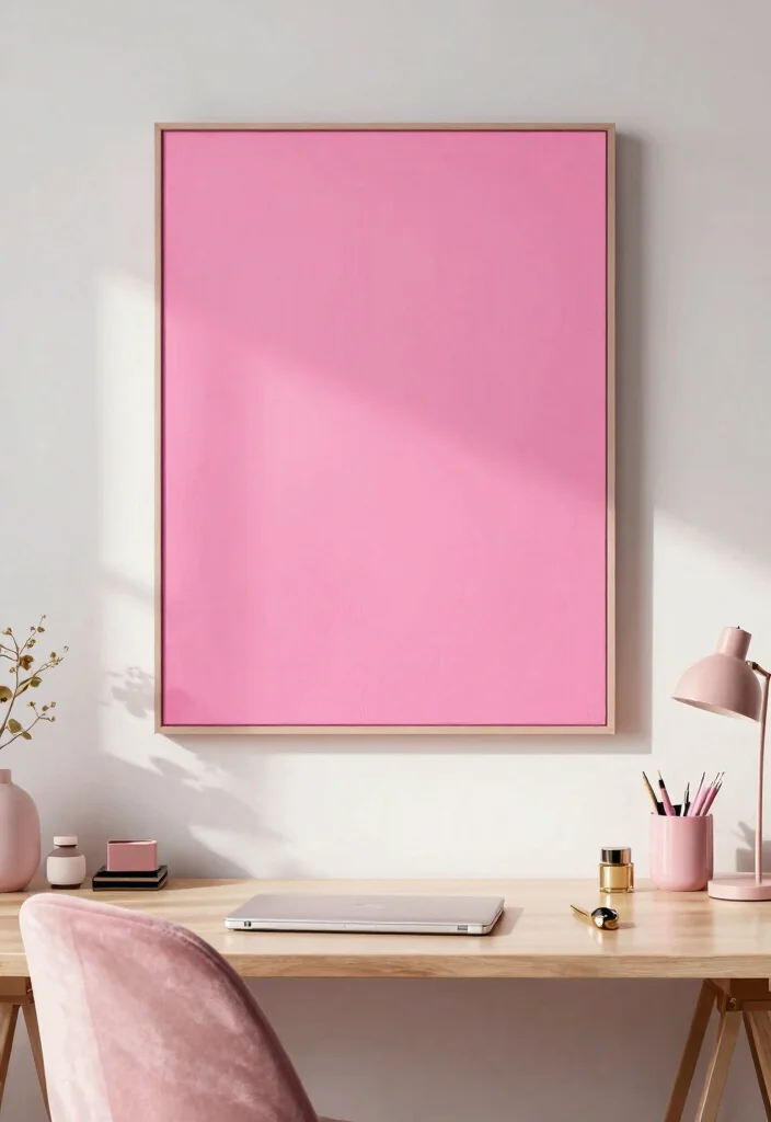29 Pink Home Office Ideas Whimsical and Feminine Workspace - 23. Statement Pink Art Piece 1