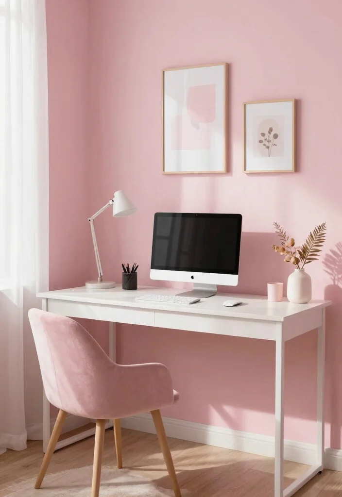 29 Pink Home Office Ideas Whimsical and Feminine Workspace - 27. Feminine pink wall colors 1