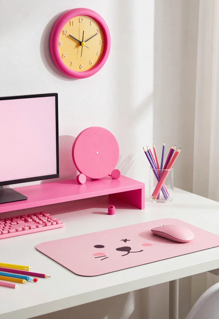 29 Pink Home Office Ideas Whimsical and Feminine Workspace - 5. Bright Pink Accessories 1
