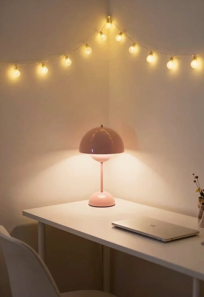 29 Pink Home Office Ideas Whimsical and Feminine Workspace - 6. Soft Lighting Solutions 1