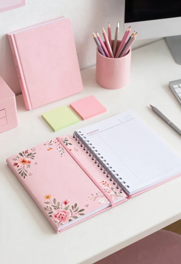 29 Pink Home Office Ideas Whimsical and Feminine Workspace - 9. Pink Themed Stationery 1