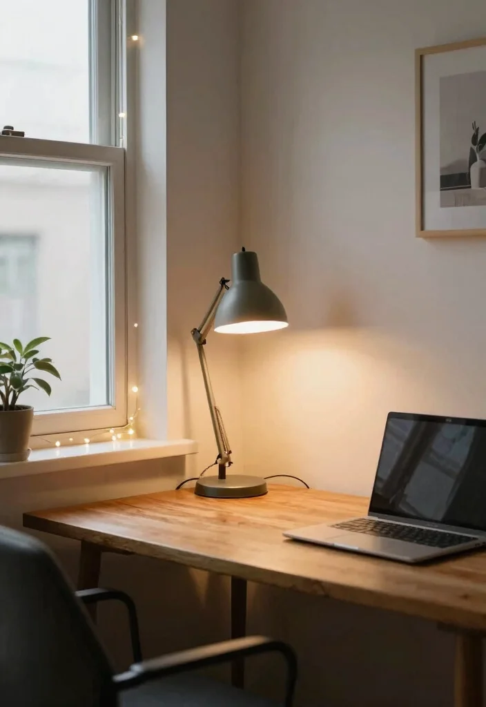 29 Small Home Office Ideas for Tiny Spaces at Home - 17. Creative Lighting Solutions 1