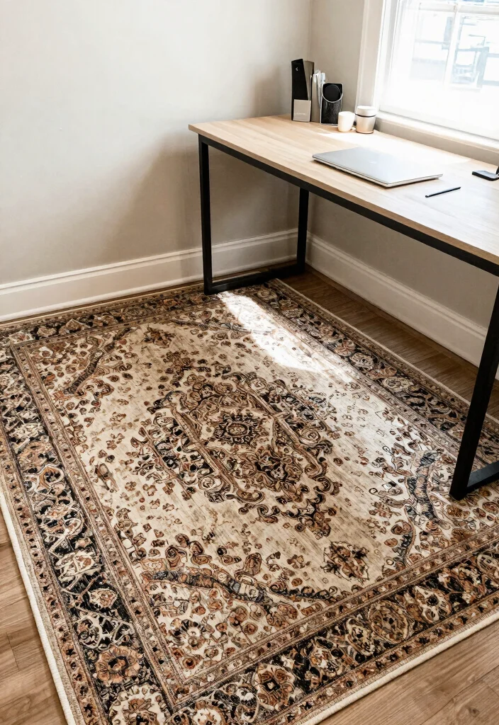 29 Small Home Office Ideas for Tiny Spaces at Home - 19. Use a Rug to Define Space 1