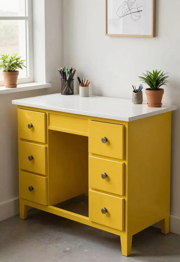 29 Small Home Office Ideas for Tiny Spaces at Home - 20. Repurposed Furniture 1