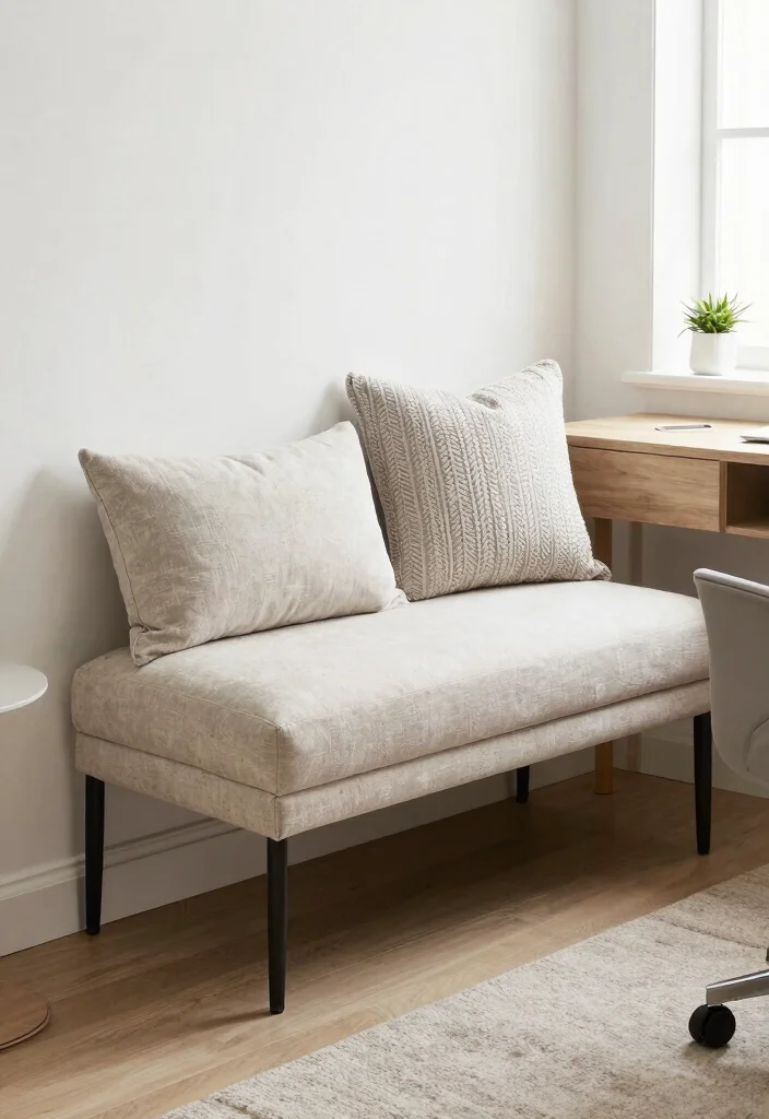 29 Small Home Office Ideas for Tiny Spaces at Home - 21. Use a Bench for Seating 1