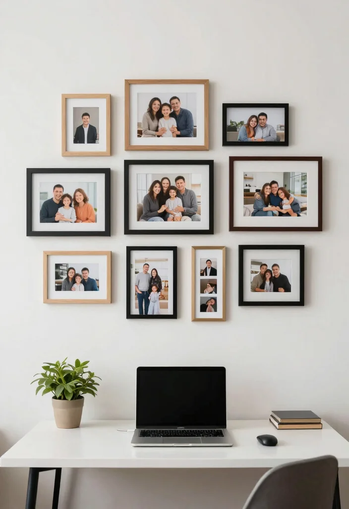 29 Small Home Office Ideas for Tiny Spaces at Home - 22. Personalize with Family Photos 1