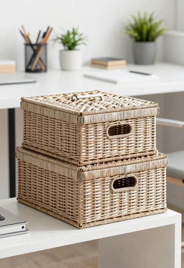 29 Small Home Office Ideas for Tiny Spaces at Home - 23. Decorative Storage Boxes 1