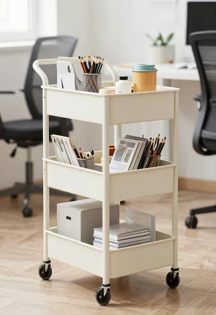 29 Small Home Office Ideas for Tiny Spaces at Home - 28. Use a Trolley for Mobility 1