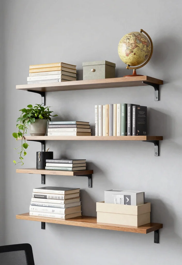 29 Small Home Office Ideas for Tiny Spaces at Home - 3. Wall-Mounted Shelves 1